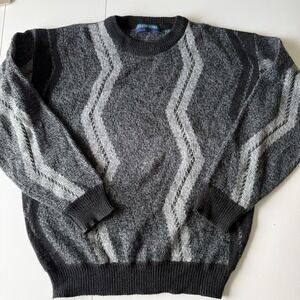Vintage Claybrooke‎ Men's L Wool Blend Abstract Sweater Gray Made In Korea